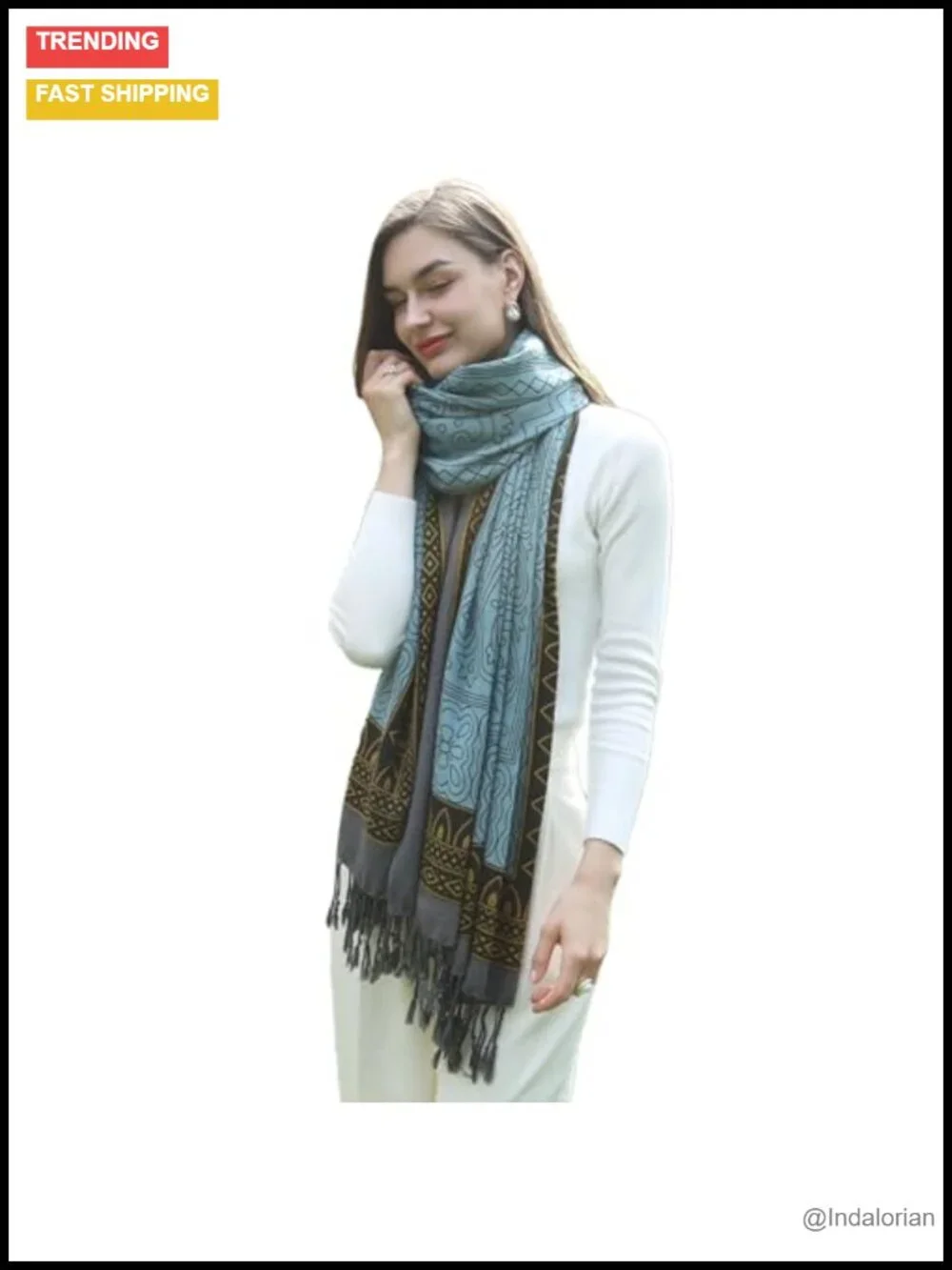 100% Merino Wool Pashmina Shawl Oversized Wrap with Tassels for Women